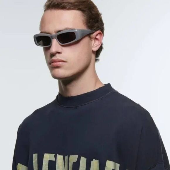Balenciaga BB0266S 003 Sunglasses Grey Rectangle Unisex - Picture 6 of 13